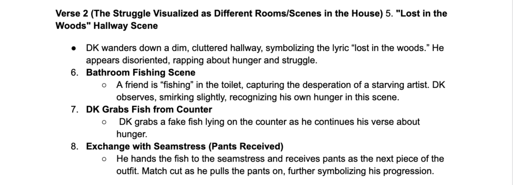 Storyboarding of the Music Video Shoot Example